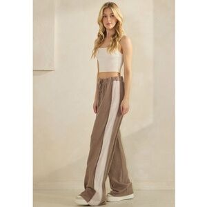 Tan Drawstring Corded Ribbed Pants
